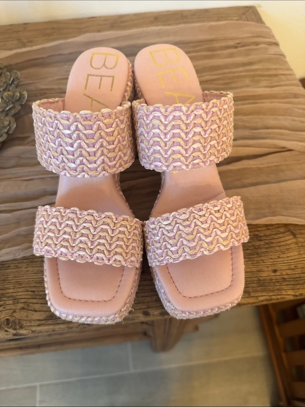 Beach by Matisse Chunky Woven Pink Platform Heels